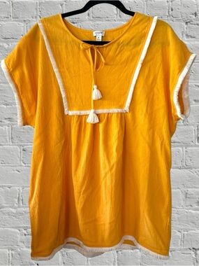 J.Crew  Fringe Tunic Cover Up Swim Beach Wear M Yellow